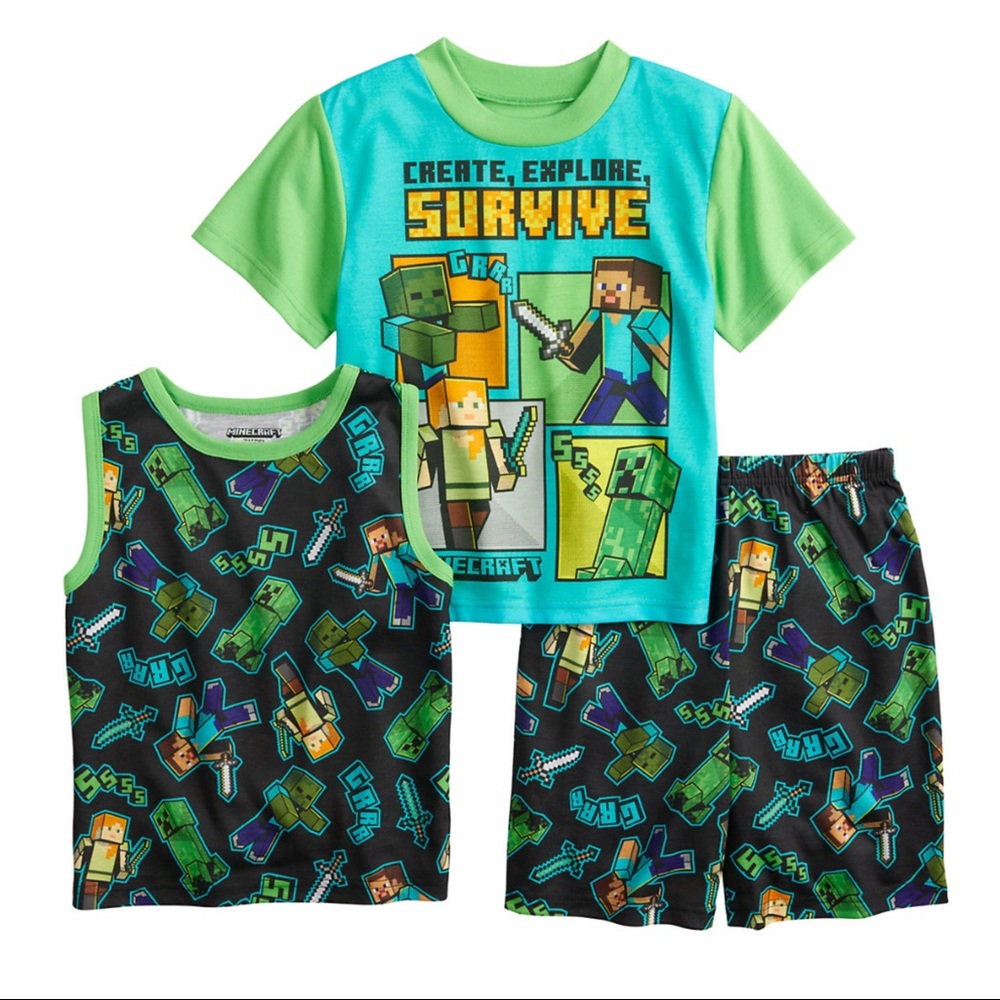 Minecraft Survive Time Tee Shirt Tank Top and  Shorts Pajamas